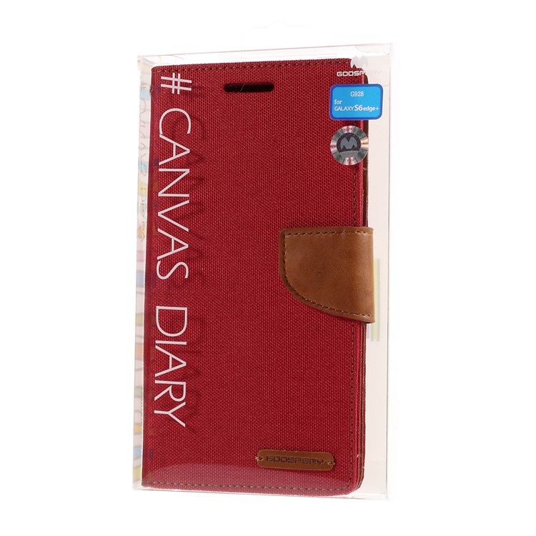 MERCURY GOOSPERY Canvas Leather Stand Case Cover for Samsung Galaxy S6 Edge Plus G928 - Red-10