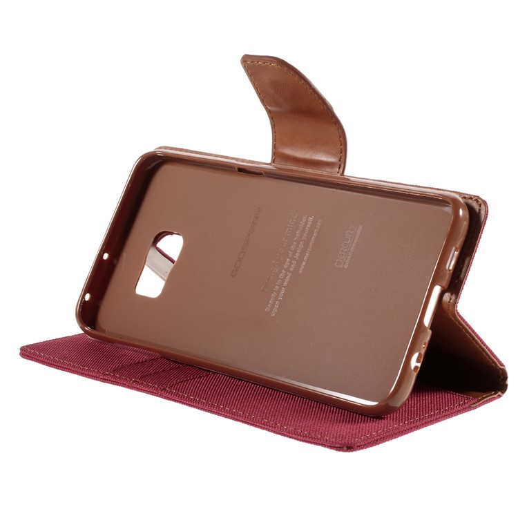 MERCURY GOOSPERY Canvas Leather Stand Case Cover for Samsung Galaxy S6 Edge Plus G928 - Red-4