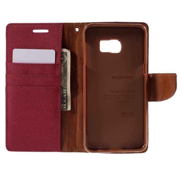 MERCURY GOOSPERY Canvas Leather Stand Case Cover for Samsung Galaxy S6 Edge Plus G928 - Red-6