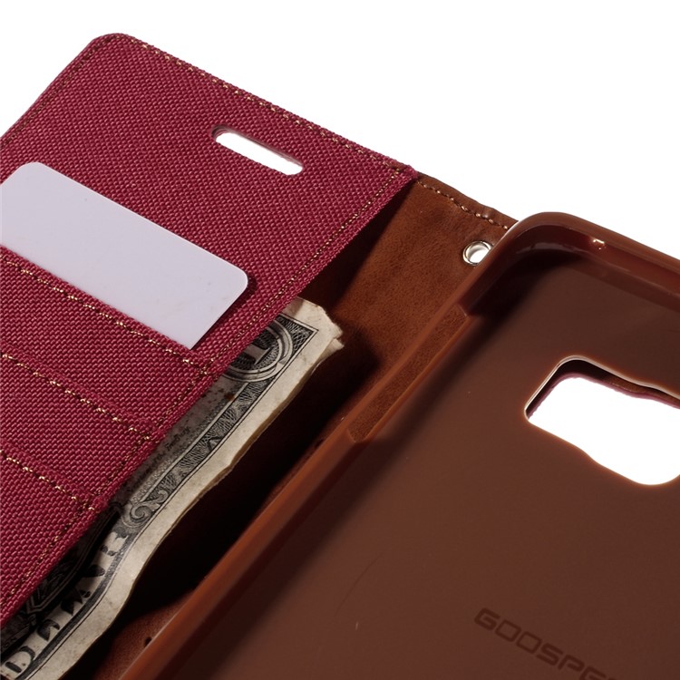 MERCURY GOOSPERY Canvas Leather Stand Case Cover for Samsung Galaxy S6 Edge Plus G928 - Red-7