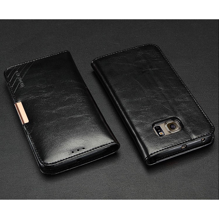 KLD Royal II Series Wallet Genuine Leather Case for Samsung Galaxy S6 edge G925 - Black-4