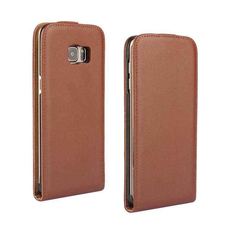 

Genuine Split Leather Vertical Flip Cover for Samsung Galaxy S6 edge Plus - Brown