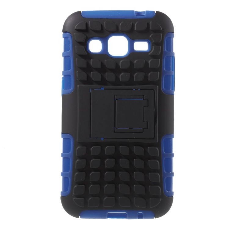 

Anti-slip Grid PC and TPU Combo Kickstand Cover for Samsung Galaxy Core Prime G360 - Blue