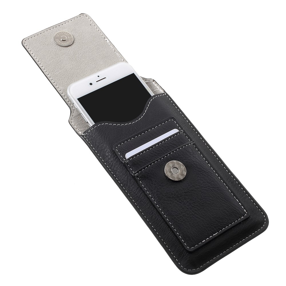 Soupchée Universelle en Cuir Vertical de 5,2 Pouces Pour Iphone 7/8 / se (2020) / se (2022) Etc.. Avec Des Emplacements de Carte, Taille: 145x85 mm - le Noir