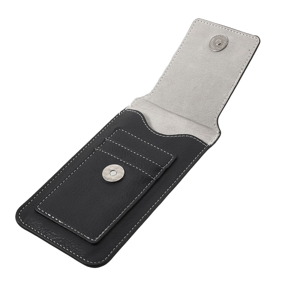 Cascia in Pelle Verticale Universale da 5,2 Pollici Per Iphone 7/8/SE (2020)/SE (2022) Ecc.. Con Slot di Carta, Dimensione: 145x85mm - Nero