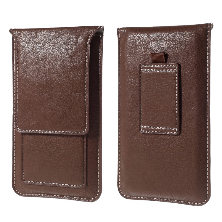 Universal 5.2-inch Leather Pouch Case with Belt Loop for iPhone 8 7 Etc., Size: 145x85mm - Brown-1