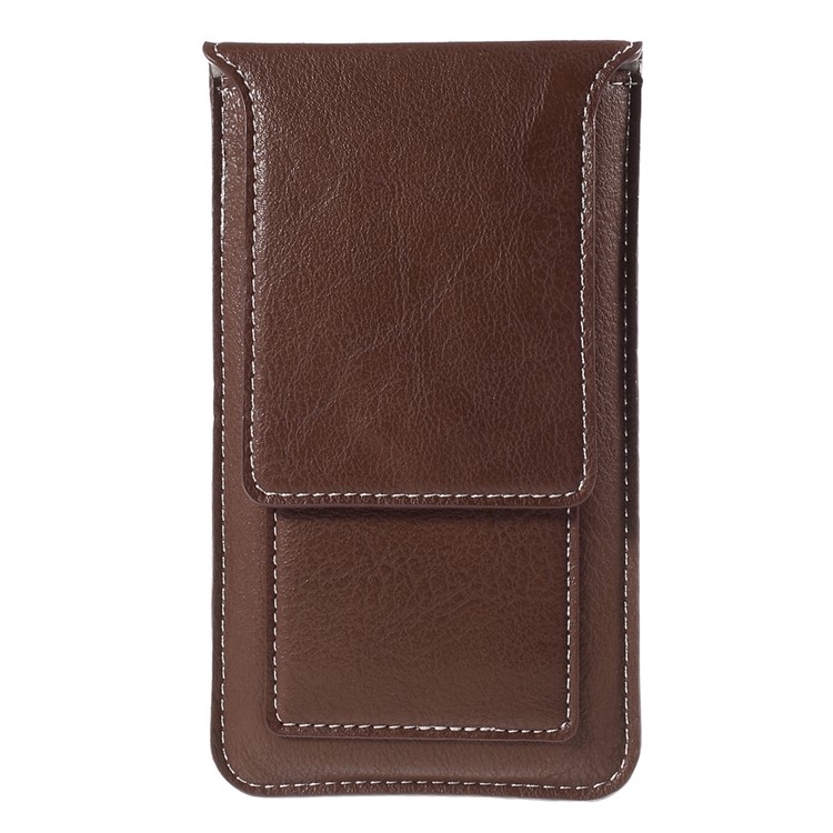 Universal 5.2-inch Leather Pouch Case with Belt Loop for iPhone 8 7 Etc., Size: 145x85mm - Brown-2
