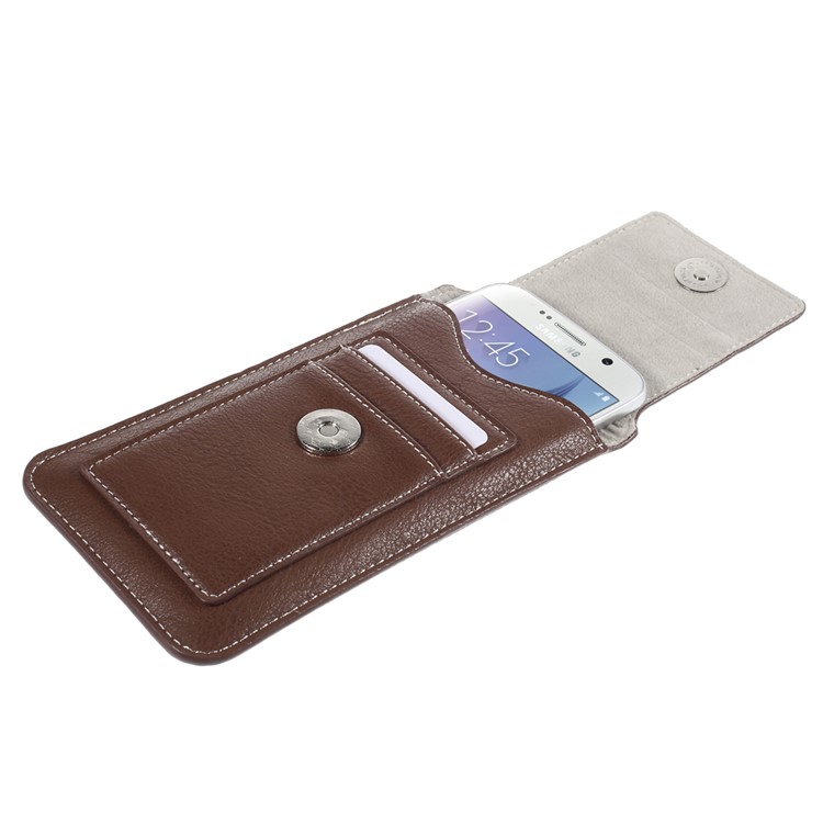 Universal 5.2-inch Leather Pouch Case with Belt Loop for iPhone 8 7 Etc., Size: 145x85mm - Brown-3