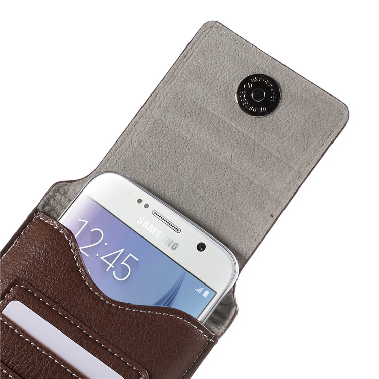 Universal 5.2-inch Leather Pouch Case with Belt Loop for iPhone 8 7 Etc., Size: 145x85mm - Brown-4