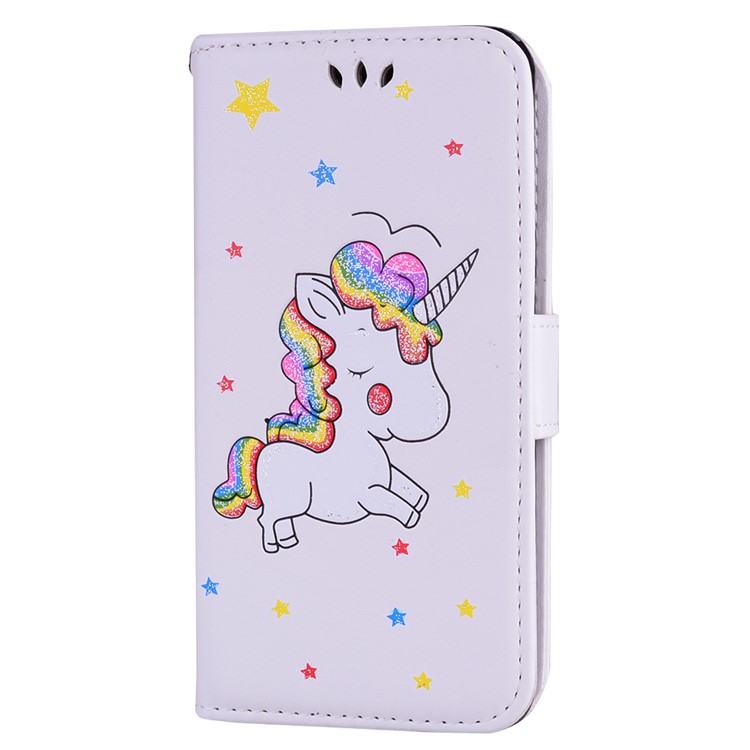 Flash Powder Unicorn Imprint Leather Wallet Stand Case for Samsung Galaxy A5 SM-A510F (2016) - White-1