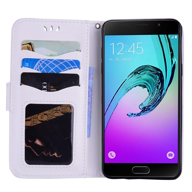 Flash Powder Unicorn Imprint Leather Wallet Stand Case for Samsung Galaxy A5 SM-A510F (2016) - White-5