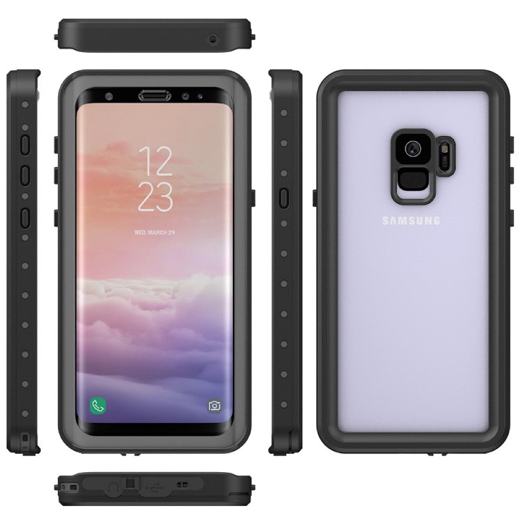 Dirt/Dust/Snow Proof IP68 Waterproof PC + TPU Protective Case for Samsung Galaxy S9 - Black / Grey-2