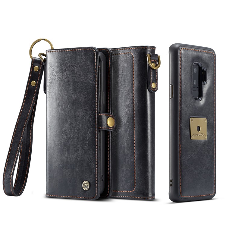 

CASEME Detachable 2-in-1 Split Leather Wallet Case for Samsung Galaxy S9+ SM-G965 - Black
