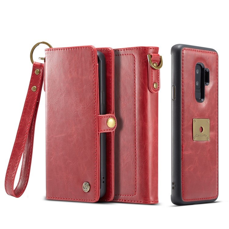 

CASEME Detachable 2-in-1 Split Leather Wallet Shell Case for Samsung Galaxy S9+ SM-G965 - Red