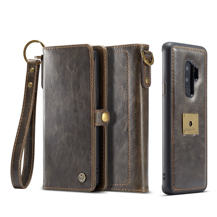 

CASEME Detachable 2-in-1 Split Leather Wallet Case Cover for Samsung Galaxy S9+ SM-G965 - Brown