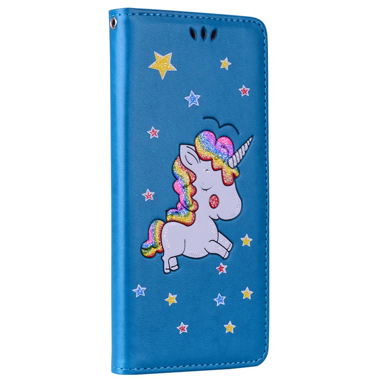 

Flash Powder Unicorn Imprint Leather Wallet Stand Phone Accessory Shell for Samsung Galaxy Note 8 SM-N950 - Blue