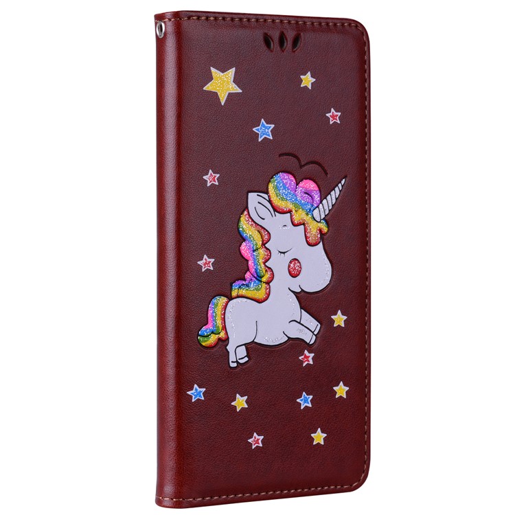 

Flash Powder Unicorn Imprint Leather Wallet Stand Cellphone Accessory Cover for Samsung Galaxy Note 8 SM-N950 - Brown