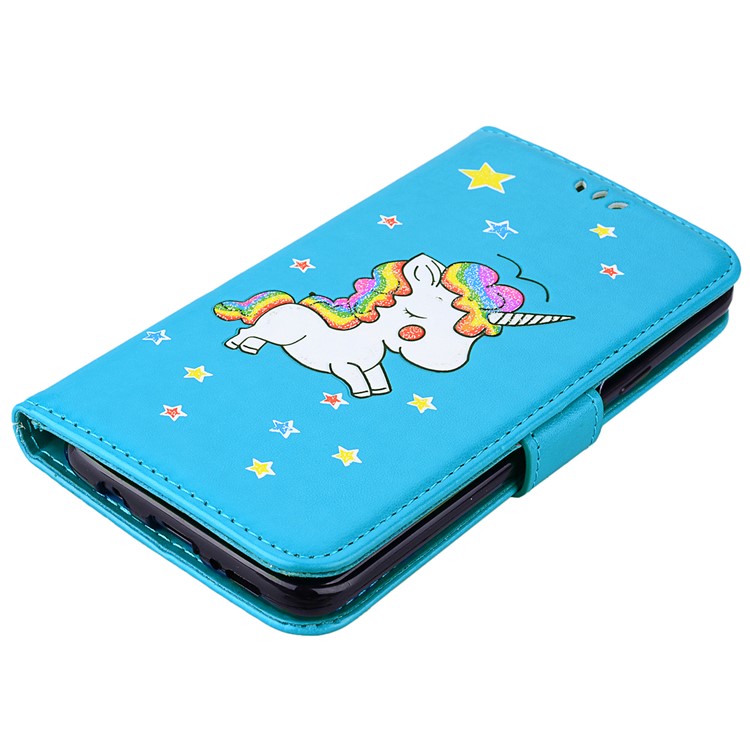 Unicorn Pattern Flash Powder Leather Stand Mobile Cover for Samsung Galaxy S9 Plus SM-G965 - Blue-3