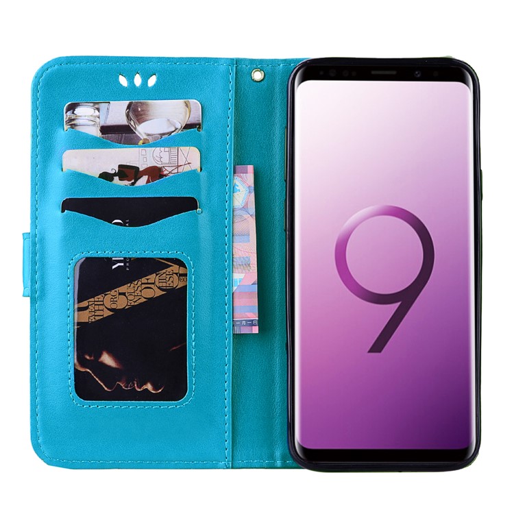 Unicorn Pattern Flash Powder Leather Stand Mobile Cover for Samsung Galaxy S9 Plus SM-G965 - Blue-5