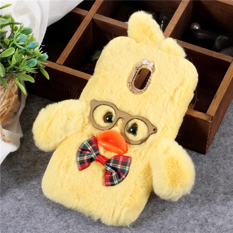 

Hyaluronic Duck Pattern Fur Coated Rhinestone TPU Case Shell for Samsung Galaxy J6 (2018) - Yellow