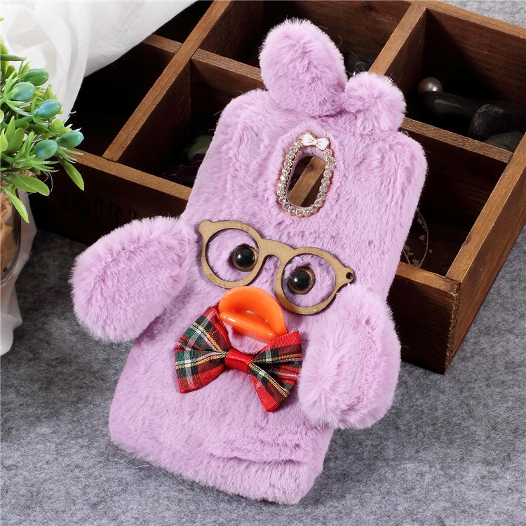 

Hyaluronic Duck Pattern Fur Coated Rhinestone TPU Cover Shell Case for Samsung Galaxy J4 (2018) - Purple