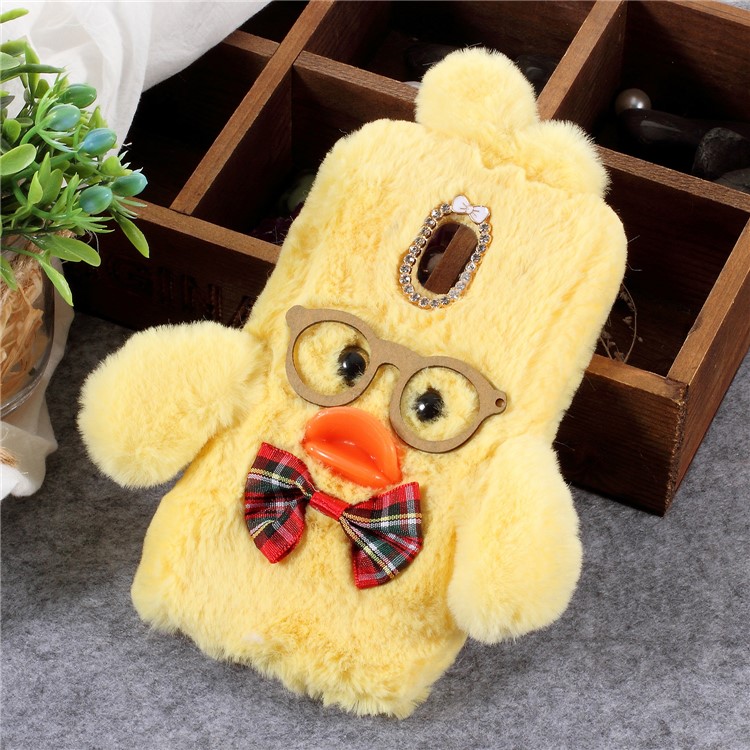 

Hyaluronic Duck Pattern Fur Coated Rhinestone TPU Protection Case for Samsung Galaxy J4 (2018) - Yellow