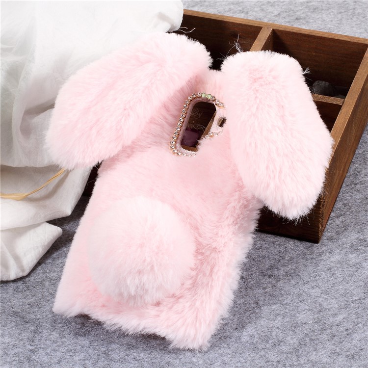 Rabbit Shape Fluffy Fur Coated Rhinestone TPU Case for Samsung Galaxy A6+ (2018) - Pink-1