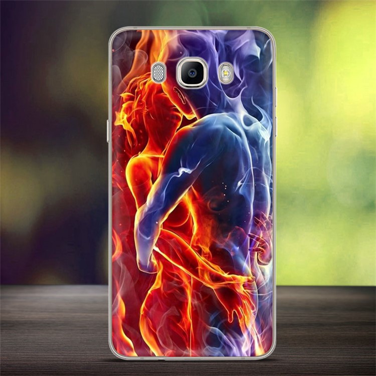 Softlyfit Embossed TPU Gel Mobile Phone Casingfor Samsung Galaxy J7 (2016) SM-J710 - Embrace Love Flame Lovers-1