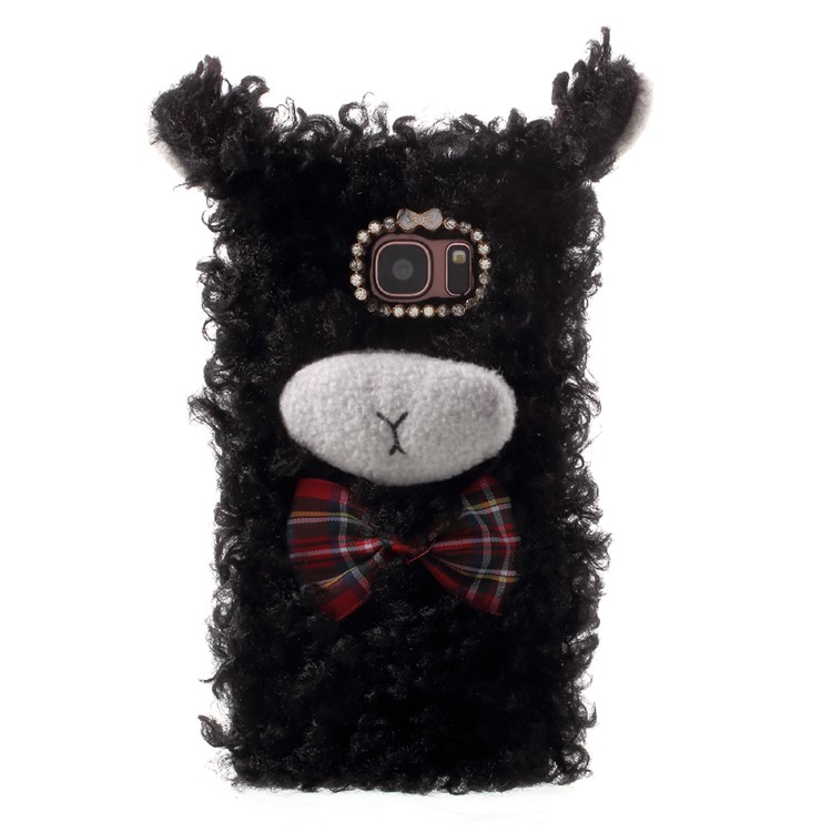 For Samsung Galaxy S7 Edge G935 Rhinestone Decor 3D Fluffy Sheep Shape Soft TPU Phone Back Case - Black-1