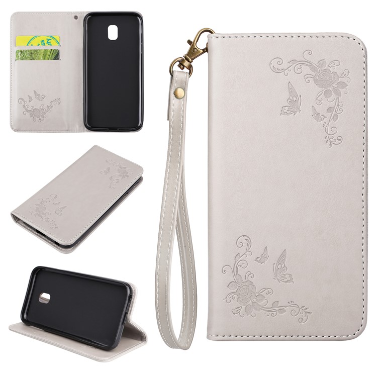 Imprint Butterfly Flower PU Leather Cell Phone Case Accessory for Samsung Galaxy J3 (2017) EU Version - White-1