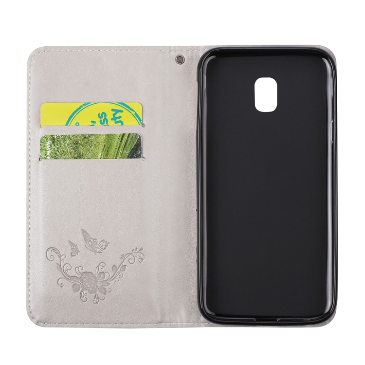 Imprint Butterfly Flower PU Leather Cell Phone Case Accessory for Samsung Galaxy J3 (2017) EU Version - White-4