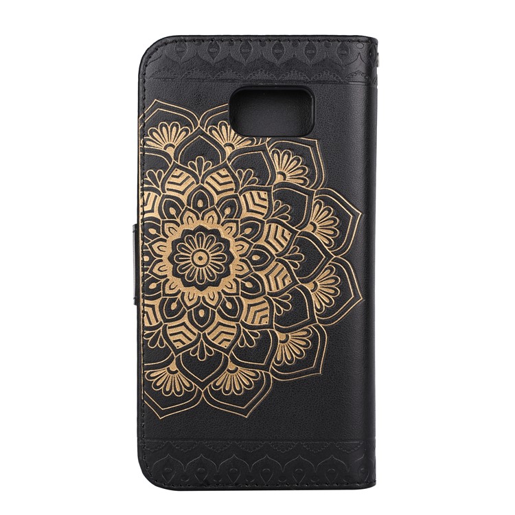 Imprinted Flower Pattern Detachable 2-in-1 TPU+PU Leather Stand Wallet Phone Cover for Samsung Galaxy S7 G930 - Black-2