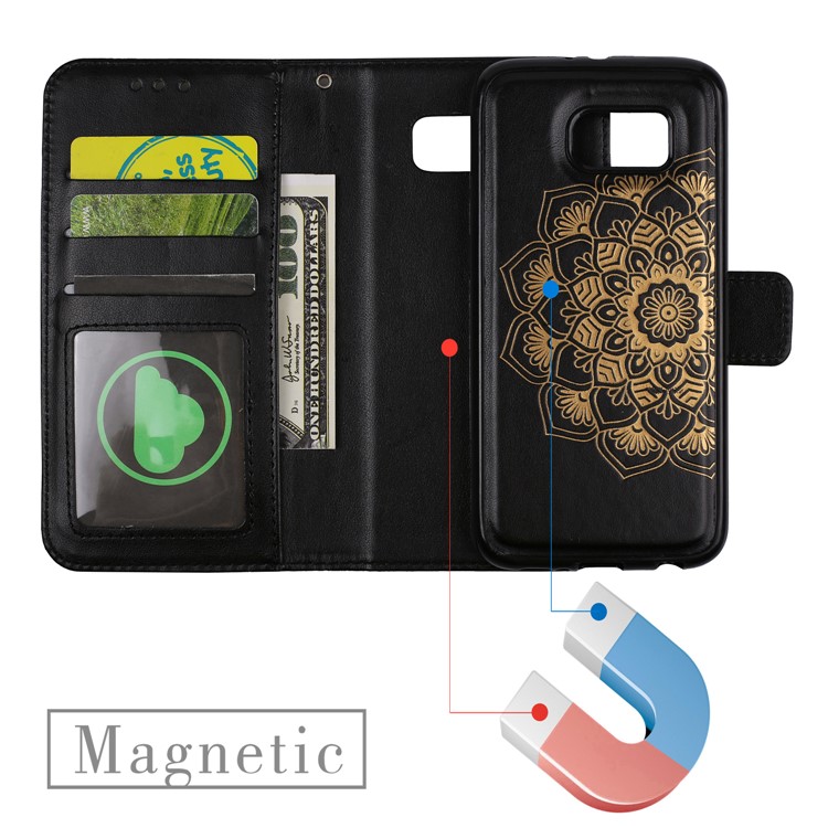 Imprinted Flower Pattern Detachable 2-in-1 TPU+PU Leather Stand Wallet Phone Cover for Samsung Galaxy S7 G930 - Black-7