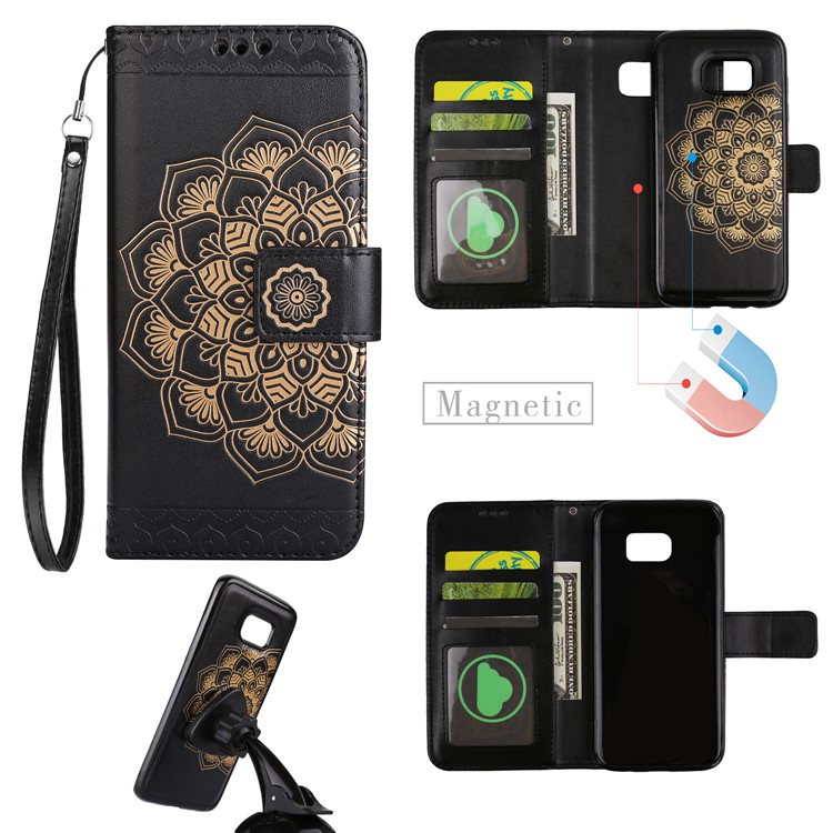 Imprinted Flower Pattern TPU+PU Detachable 2-in-1 Leather Stand Wallet Phone Casing for Samsung Galaxy S7 edge - Black-1