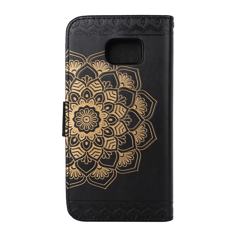 Imprinted Flower Pattern TPU+PU Detachable 2-in-1 Leather Stand Wallet Phone Casing for Samsung Galaxy S7 edge - Black-2