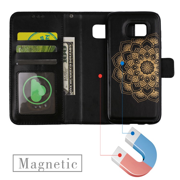 Imprinted Flower Pattern TPU+PU Detachable 2-in-1 Leather Stand Wallet Phone Casing for Samsung Galaxy S7 edge - Black-7