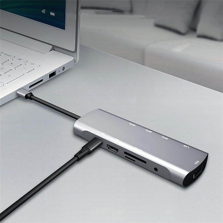 10 in 1 USB HUB C HUB to Multi USB 3.0 HDMI Adapter Dock USB-C Type C 3.1 Splitter 3 Port USB C HUB for MacBook Pro Accessories - Grey-7