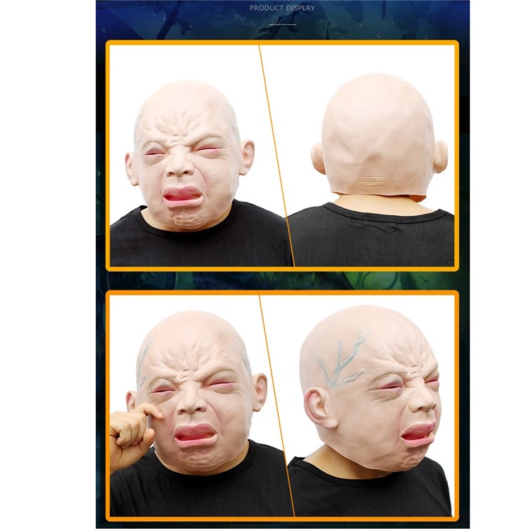 Novelty Halloween Costume Party Latex Head Mask Cry Face Mask Accessory for Costume Party-3