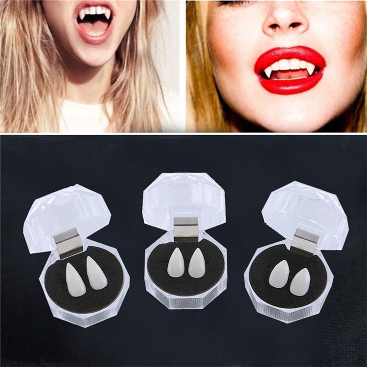 Halloween Decoration Props Cosplay 13mm Fake Vampire Denture Teeth with Denture Adhesive-9