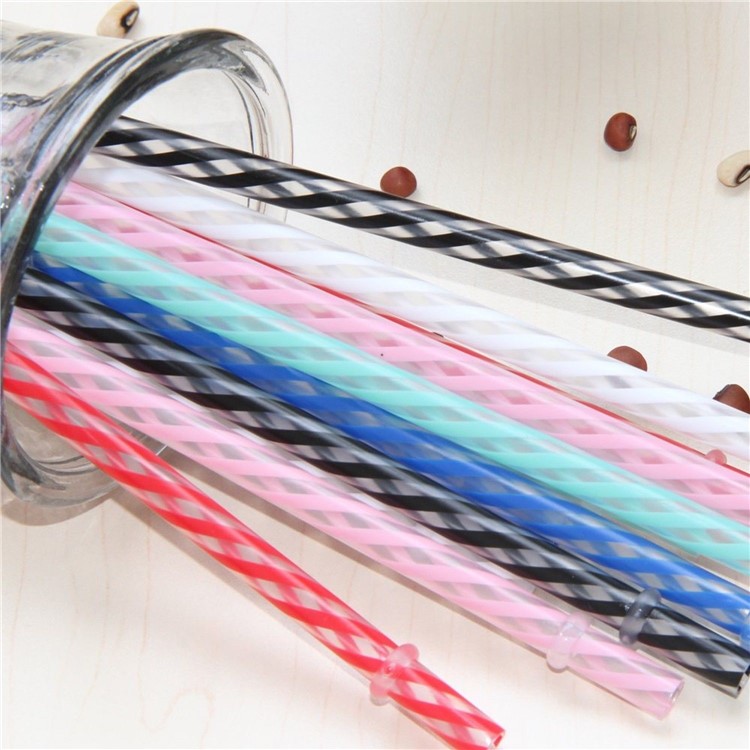 12 Pcs/Set Stripes Pattern Reusable Plastic Drinking Straws - Multi-color-1