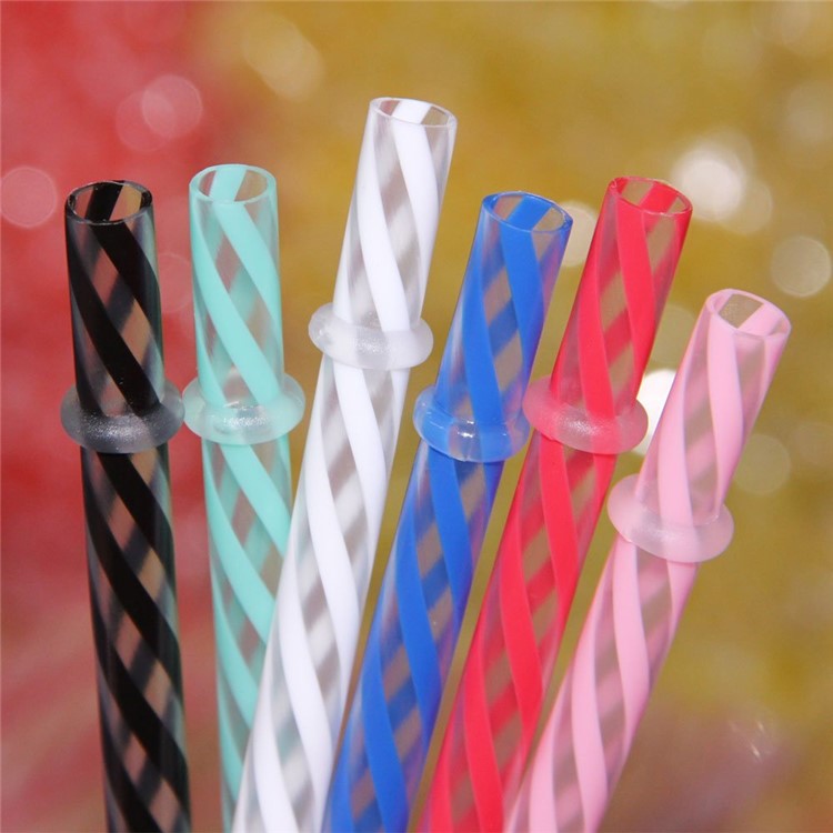 12 Pcs/Set Stripes Pattern Reusable Plastic Drinking Straws - Multi-color-2