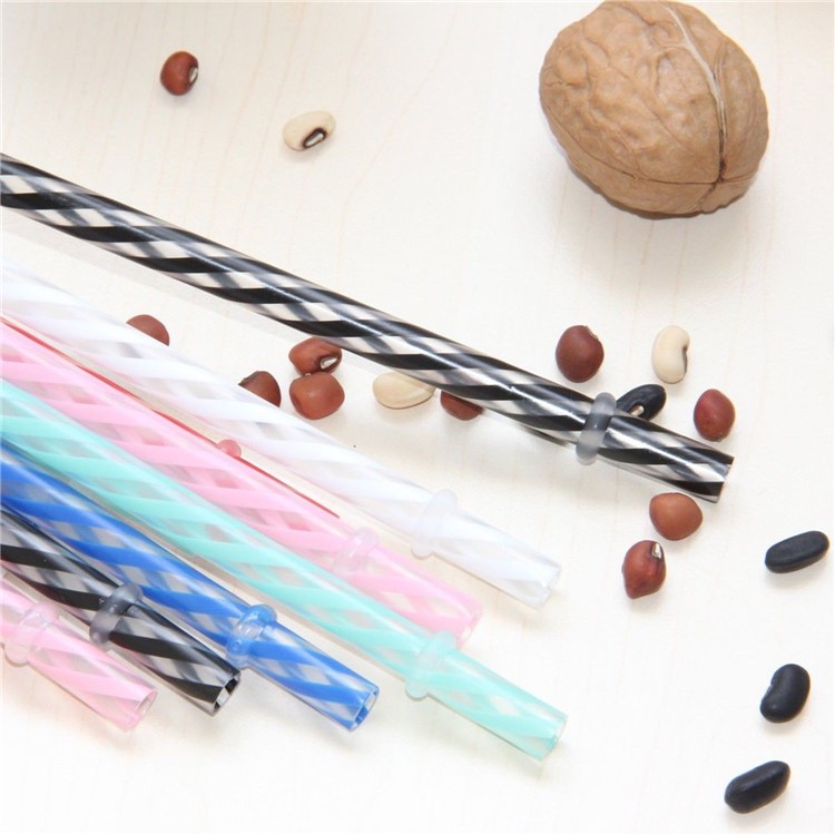 12 Pcs/Set Stripes Pattern Reusable Plastic Drinking Straws - Multi-color-3