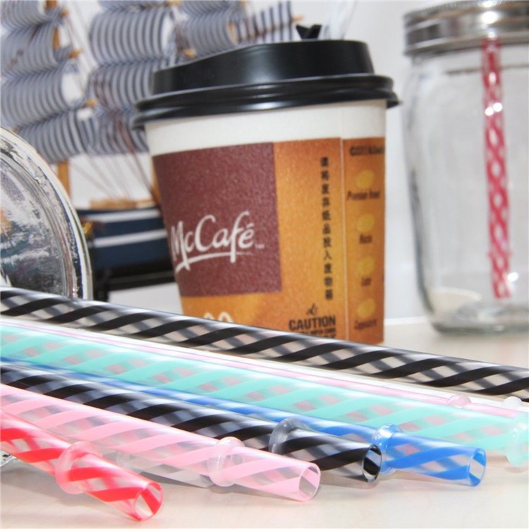 12 Pcs/Set Stripes Pattern Reusable Plastic Drinking Straws - Multi-color-6