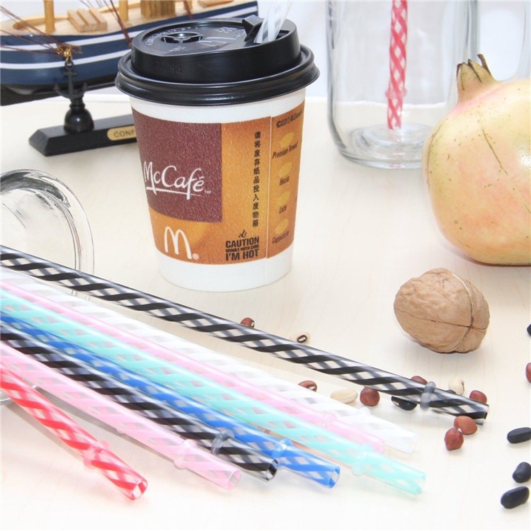 12 Pcs/Set Stripes Pattern Reusable Plastic Drinking Straws - Multi-color-7