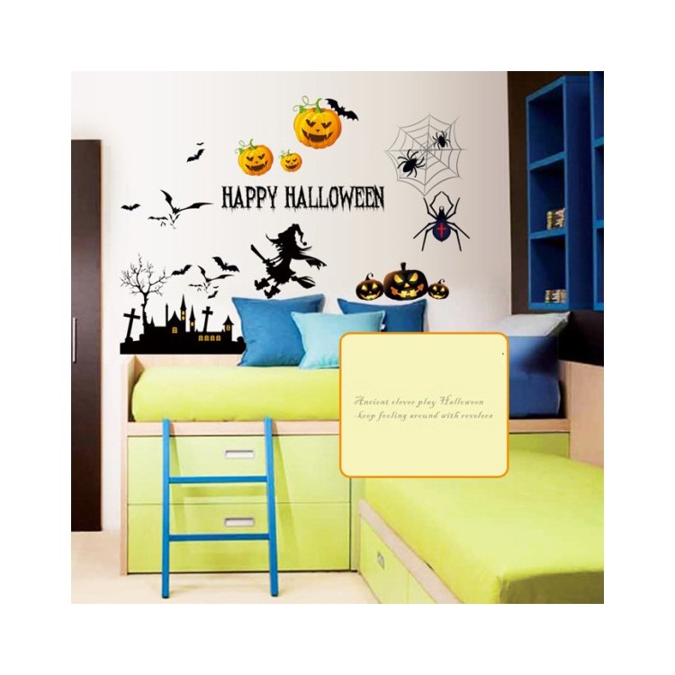 MJ7012 Happy Halloween Pumpkin Wall Stickers Removable Decal Home Decor-1