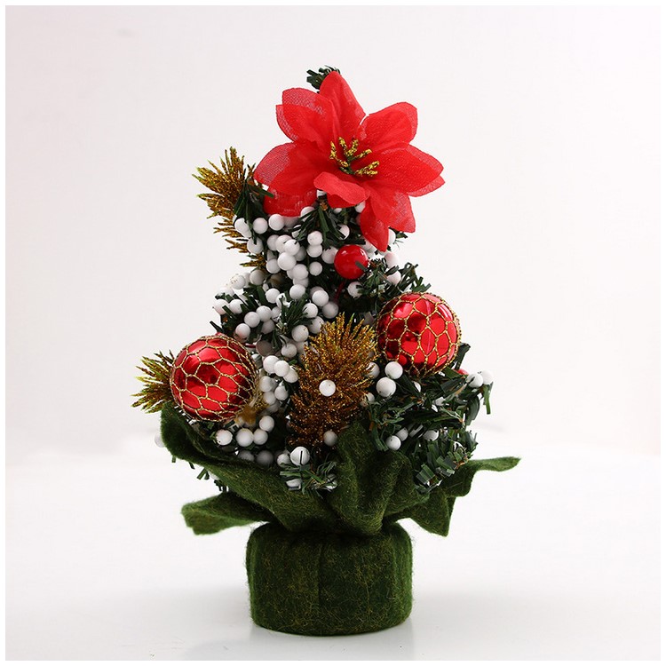 Mini Colorful Christmas Tree for Home Office Bedroom Living Room Desk Decoration - Red Flower-1