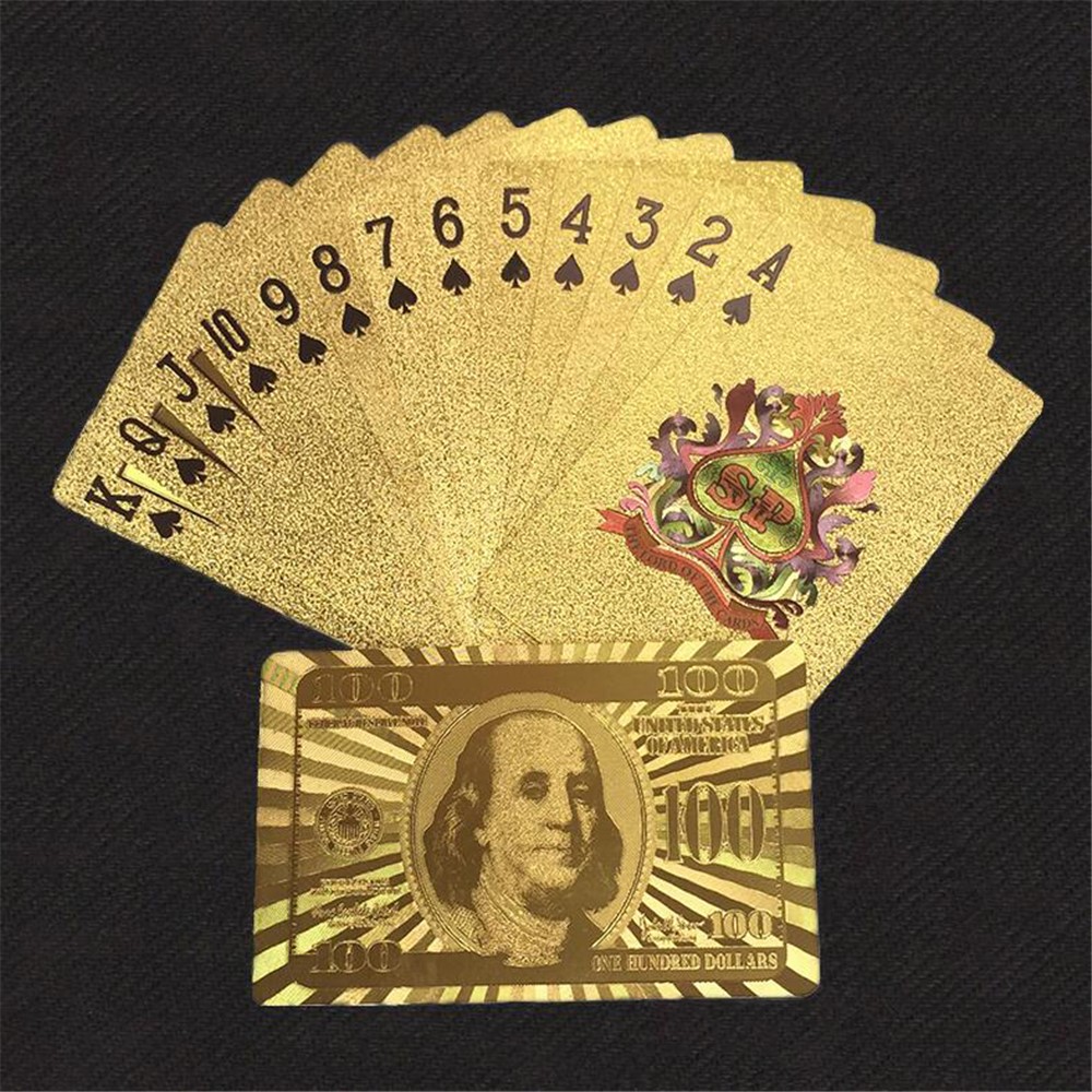 54pcs Creativas A Prueba De Agua 100 Tarjetas De Póquer De Plástico De Póquer - Color Dorado-1