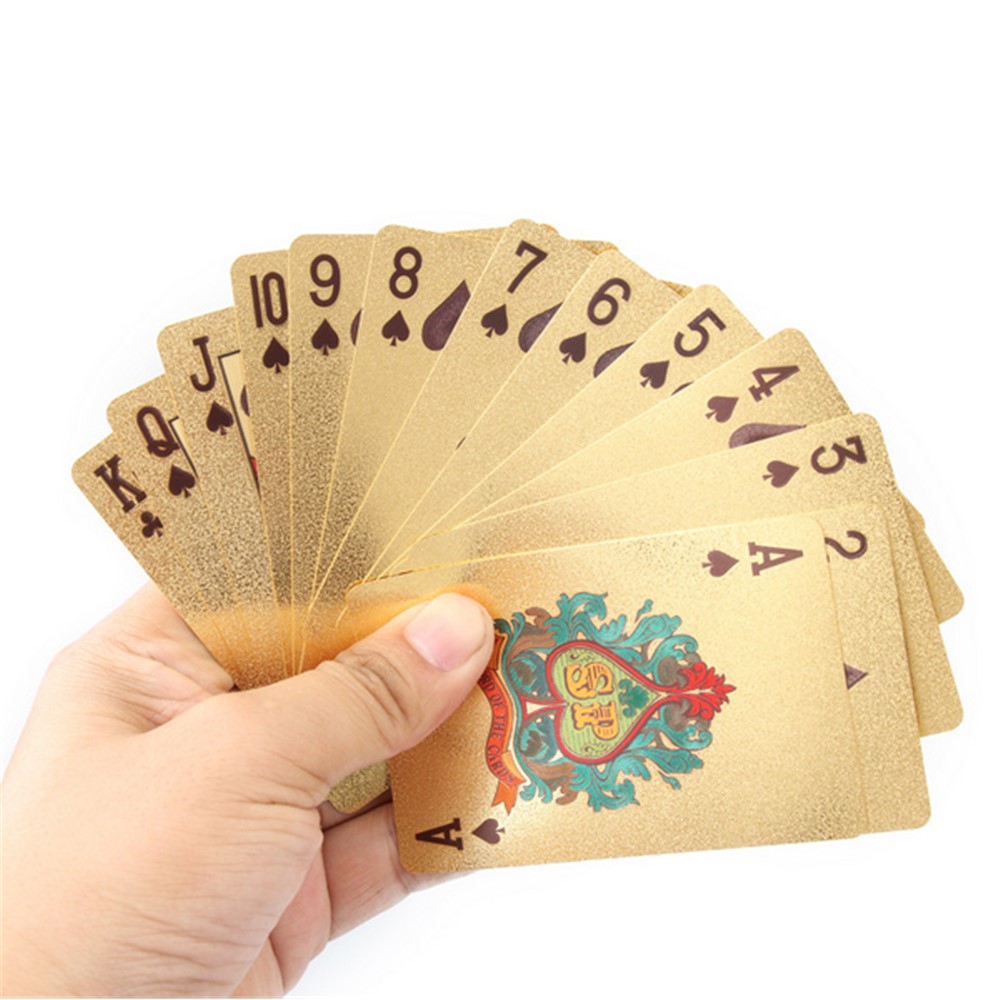 54pcs Creativas A Prueba De Agua 100 Tarjetas De Póquer De Plástico De Póquer - Color Dorado-11
