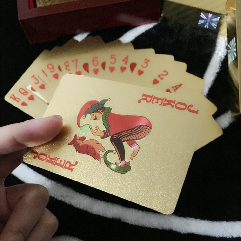 54pcs Creativas A Prueba De Agua 100 Tarjetas De Póquer De Plástico De Póquer - Color Dorado-2