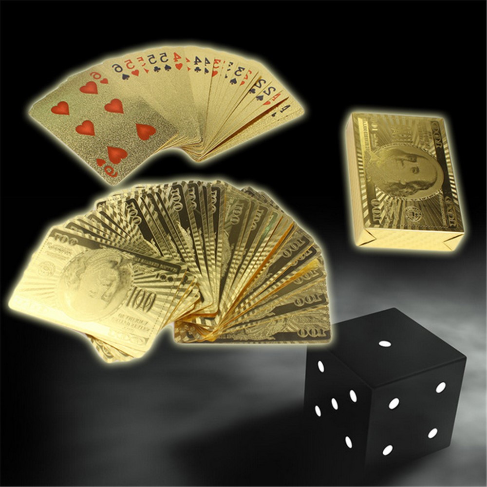 54 Stücke Kreative Wasserdichte 100 Dollar Plastik Poker Goldfolie Spielkarten Poker Set - Goldfarben